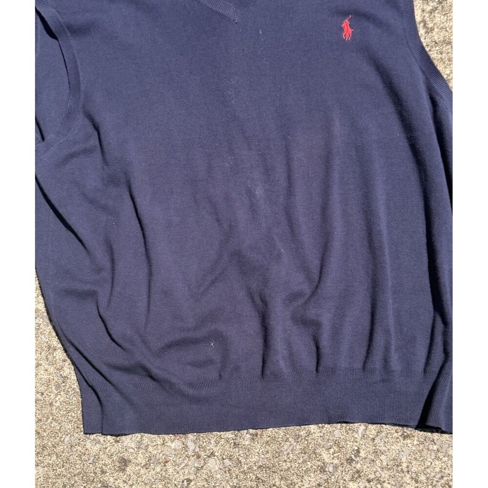 Polo Ralph Lauren Mens XXL Navy Blue 100% Pima Cotton V-Neck Sweater Vest Pony